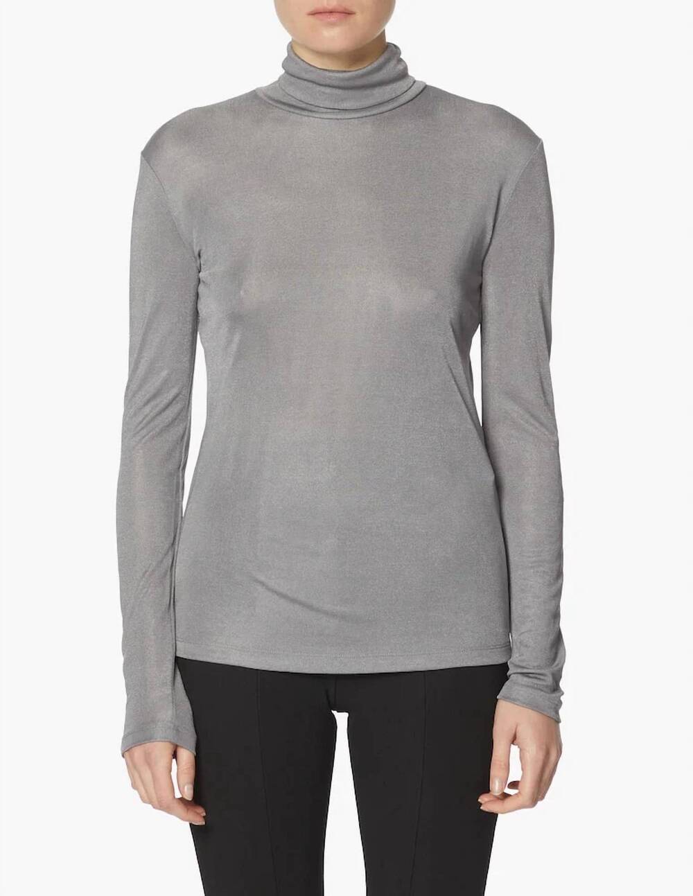 NEW MAXMARA leisure fabian shiny jersey turtleneck top in grigio medio gray